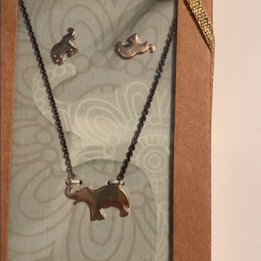 Brand new in box elephant necklace and earrings